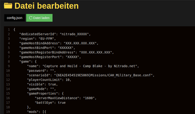 Arma Reforger Webinterface Einstellungen Konfigurationsdateien