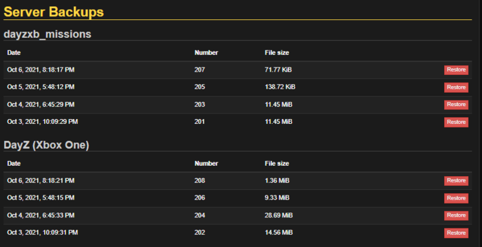 Backup restore on DayZ