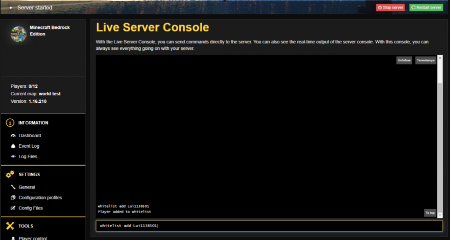 Whitelist Live Server Console.png