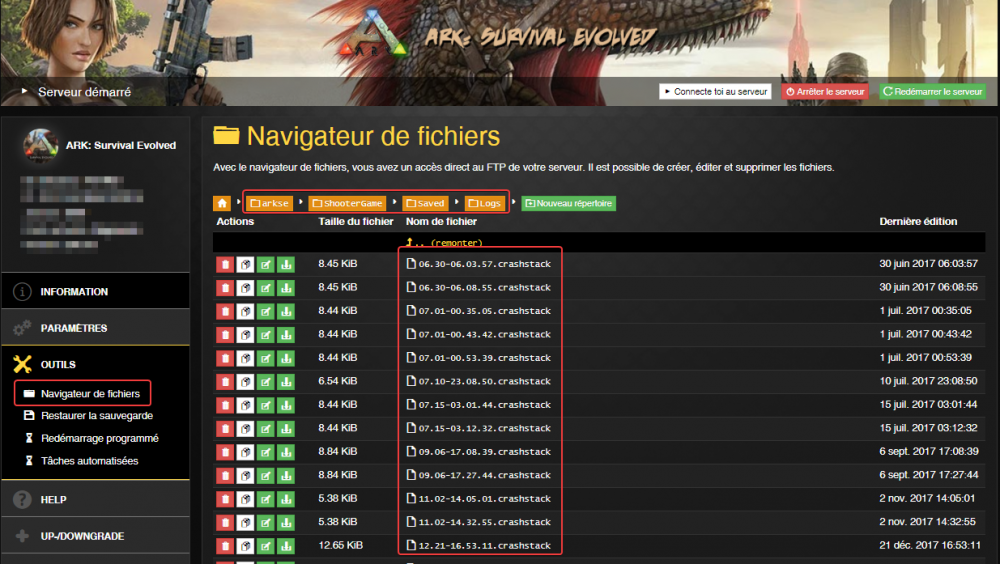 Crash log / ARK: Survival Evolved | NITRADO